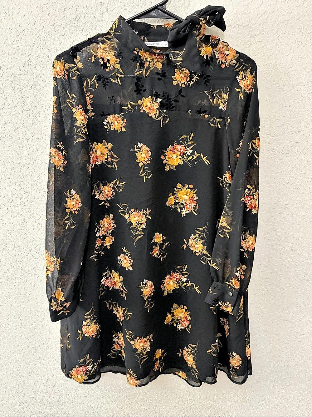 Zara Basic Z1975 Denim Floral Mini Dress Black Size XS Like New